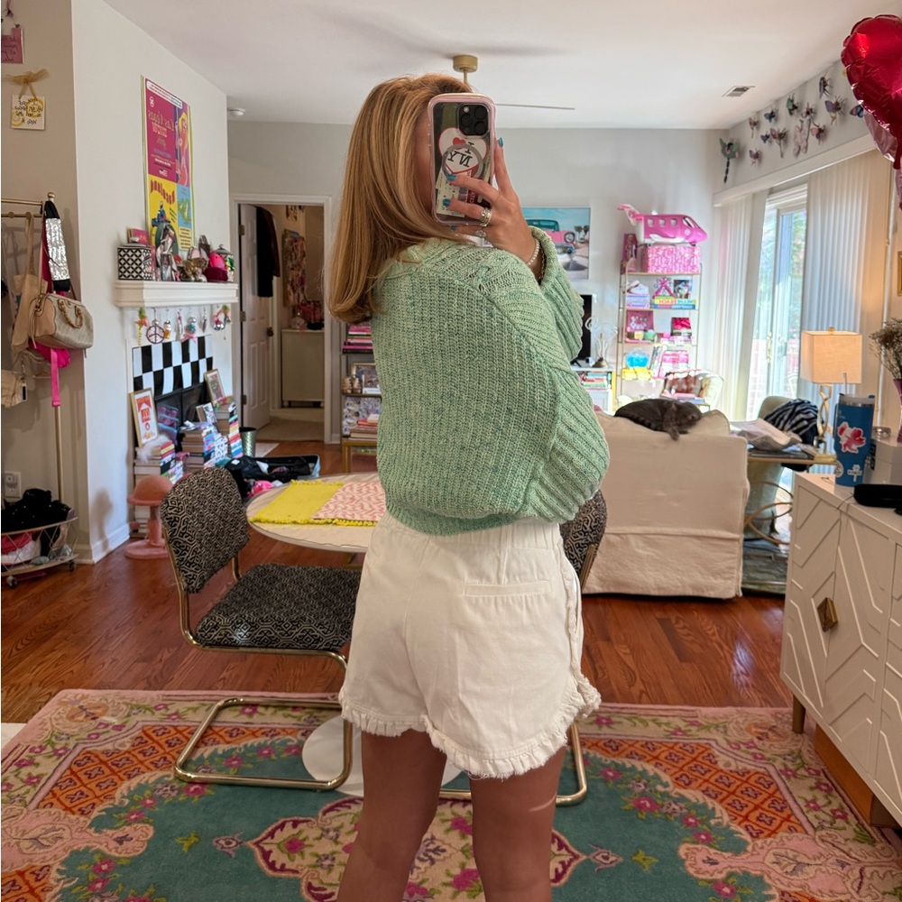 FREE PEOPLE MINT GREEN CROP CHUNKY SWEATER SIZE SMALL - Picture 5 of 6